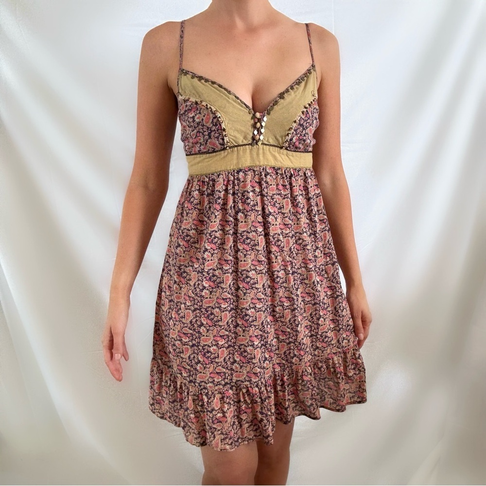 Vintage Y2K forever 21 boho dress mini heritage 1981 large beaded floral